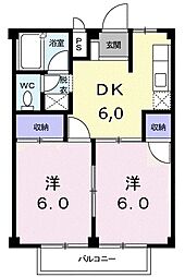 グリーンハイツ大川 2階2DKの間取り