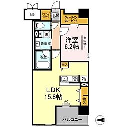 Ｄ’プレイス　九品寺 6階1LDKの間取り
