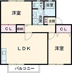 ソシアB 2階2LDKの間取り
