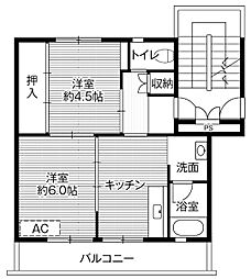 ビレッジハウス大淀2棟 2DKの間取図画像