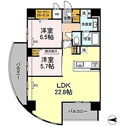 Ｄ’プレイス　九品寺 8階2LDKの間取り