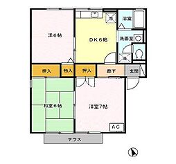 セジュールコート 1階3DKの間取り