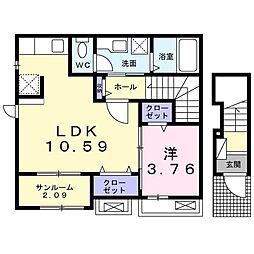 ロジュマン堀之内 1LDKの間取図画像