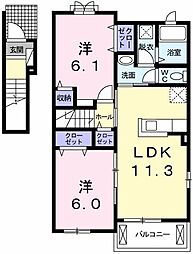 プラシードＢ 2階2LDKの間取り