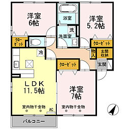 ルーチェ ソラーレ　Ｂ 1階3LDKの間取り
