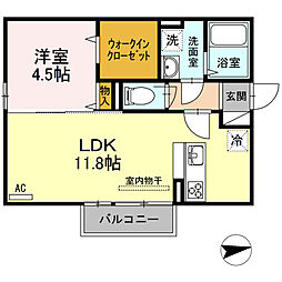 メゾンシャルム春日 2階1LDKの間取り