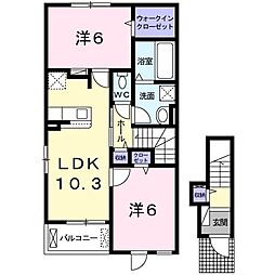 ブルックIII 2階2LDKの間取り