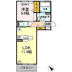 エスポワールヴィラA棟 1LDKの間取図画像