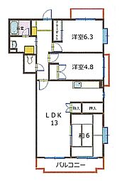 Kボヌール 3LDKの間取図画像