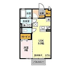 ソレイユレバンA 1LDKの間取図画像