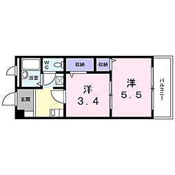 フィネス中屋敷 3階2Kの間取り
