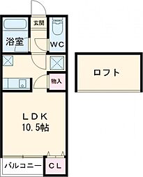 セザンヌ牛久保 2階ワンルームの間取り