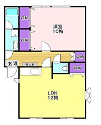 ネオハイツ北滝沢B棟 1LDKの間取図画像