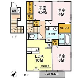 サン　クレスト 2階3LDKの間取り