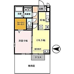 サンライズ美園 1階1LDKの間取り