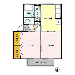 パトリ川上 2階2DKの間取り