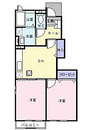 プレシード笹原Ａ 1階2DKの間取り