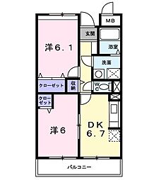 サニーグランデ 2DKの間取図画像