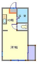 ホワイトキャッスル14番館 2階1Kの間取り