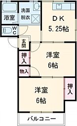 コーポ国府台 2DKの間取図画像
