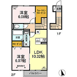 エスポアール・タカムラV 2階2LDKの間取り