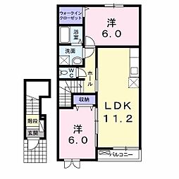 エアリーハウス 2階2LDKの間取り