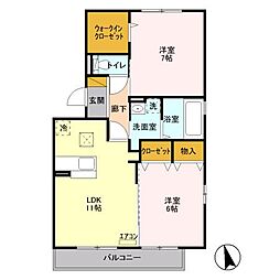 シェリール 1階2LDKの間取り