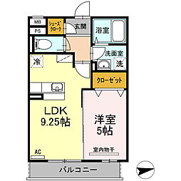 ハピネス2 3階1LDKの間取り