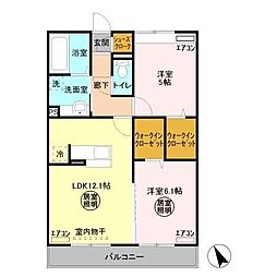 ラ・ペジブル　B 2階2LDKの間取り