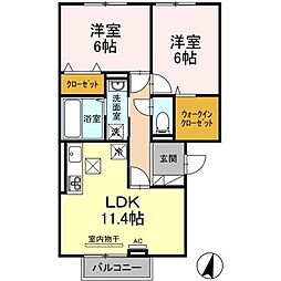 サニーサイドB 2LDKの間取図画像