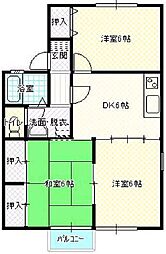 セジュールロージェI 2階3DKの間取り