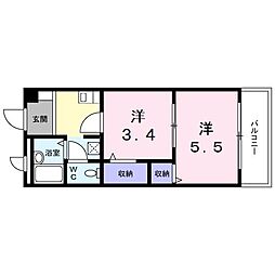 フィネス中屋敷 4階2Kの間取り