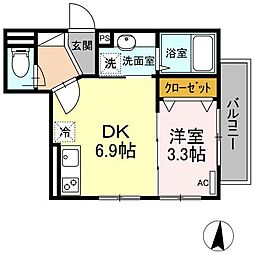フルーヴ 3階1DKの間取り