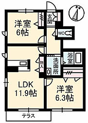 シャイン 2LDKの間取図画像