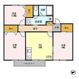 プレミール東郷　Ａ 2階3DKの間取り