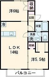 アスール三佐 2階2LDKの間取り