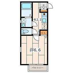 メープルハイツ 2階1Kの間取り