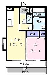 サンタプレイス 1階1LDKの間取り