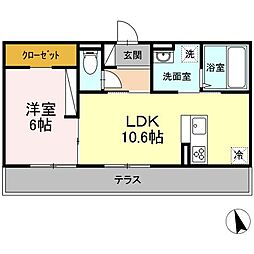 セジュール御所野 102 1階1LDKの間取り