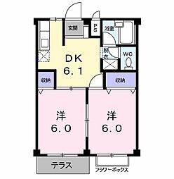 アメニティライフ鶴 1階2DKの間取り