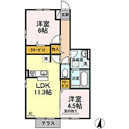 プリマヴェーラ　A棟 1階2LDKの間取り