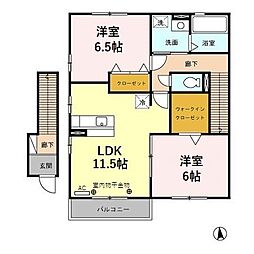 クローバーガーデンB棟 2LDKの間取図画像