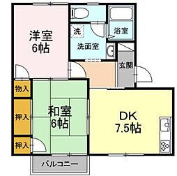 寿ハイツ　B棟 2階2DKの間取り