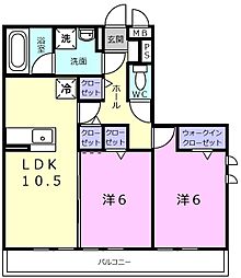 クレストブルー 3階2LDKの間取り