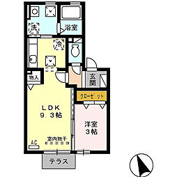アバンウェル田中町A 1LDKの間取図画像