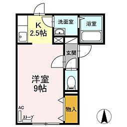 ハイセレールつるや 2階1Kの間取り