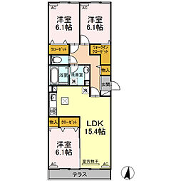 フレッチェ・ボスコI（1） 1階3LDKの間取り