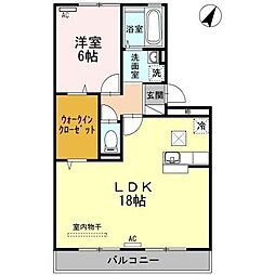 リビングタウン朝田　A棟 1階1LDKの間取り