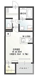 Lien広中新開 203 2階1Kの間取り