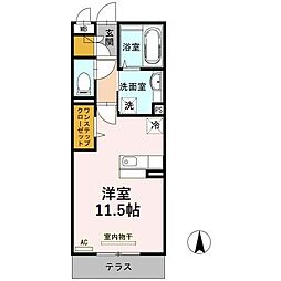 グラン・シエロJ 1階ワンルームの間取り